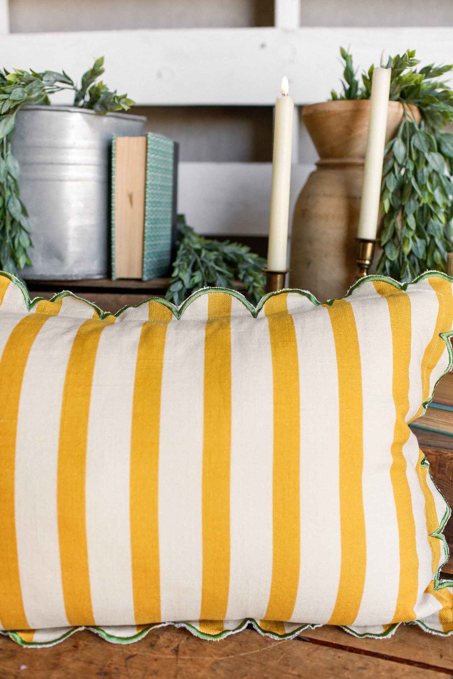 Yellow Striped Lumbar Pillow