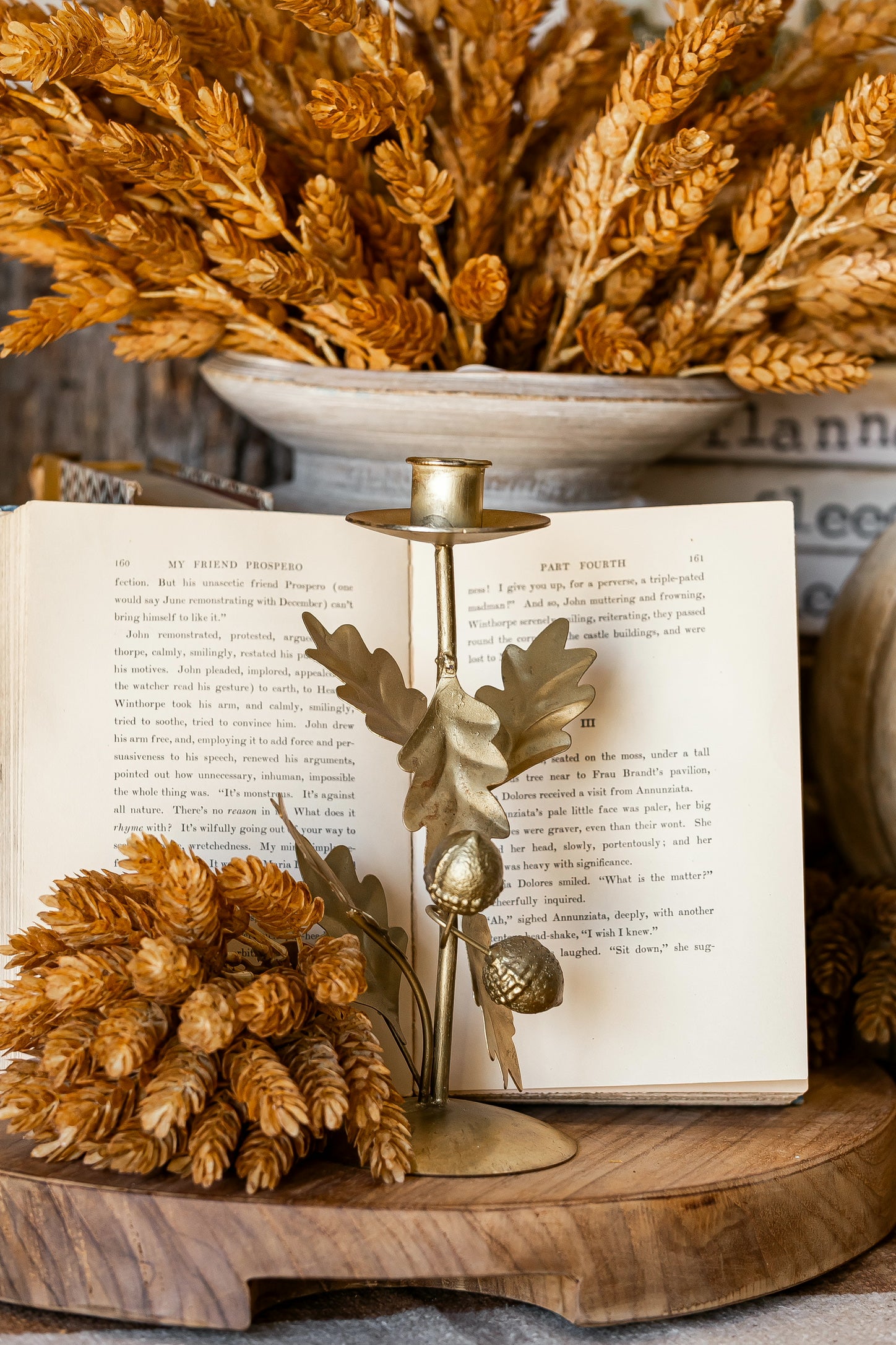 Antique Gold Leaf and Acorns Taper Candle Holder Creative Co-Op