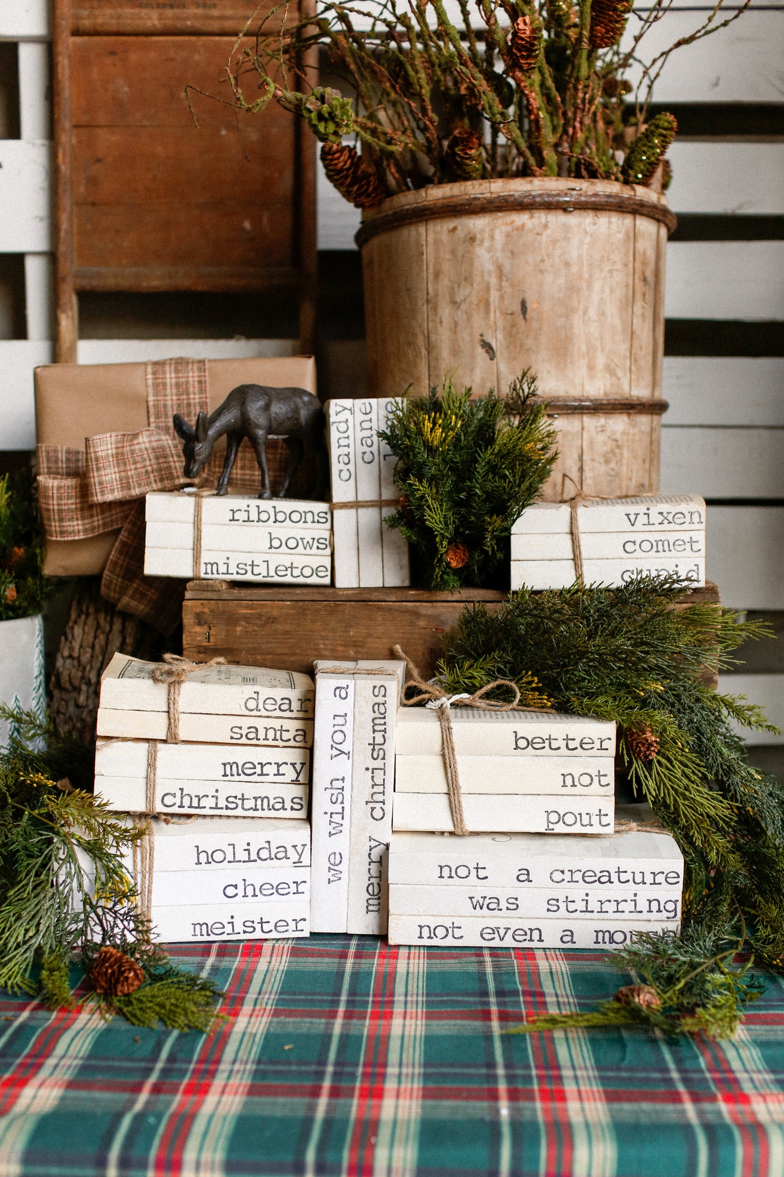Hand-Stamped Holiday Book Stack