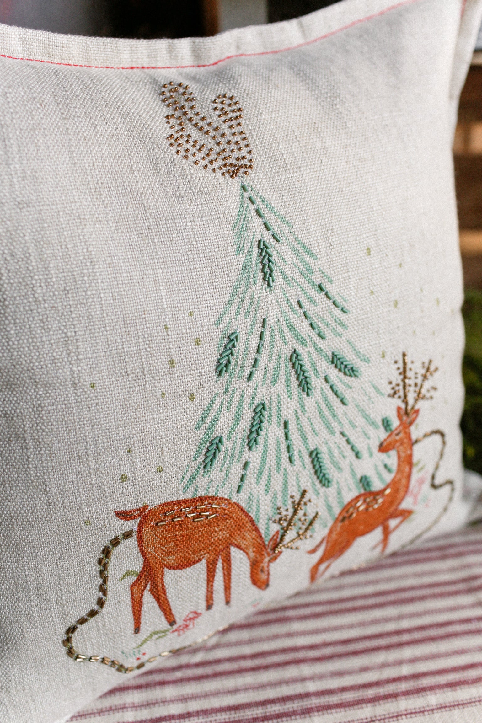 Embroidered Deer Pillow