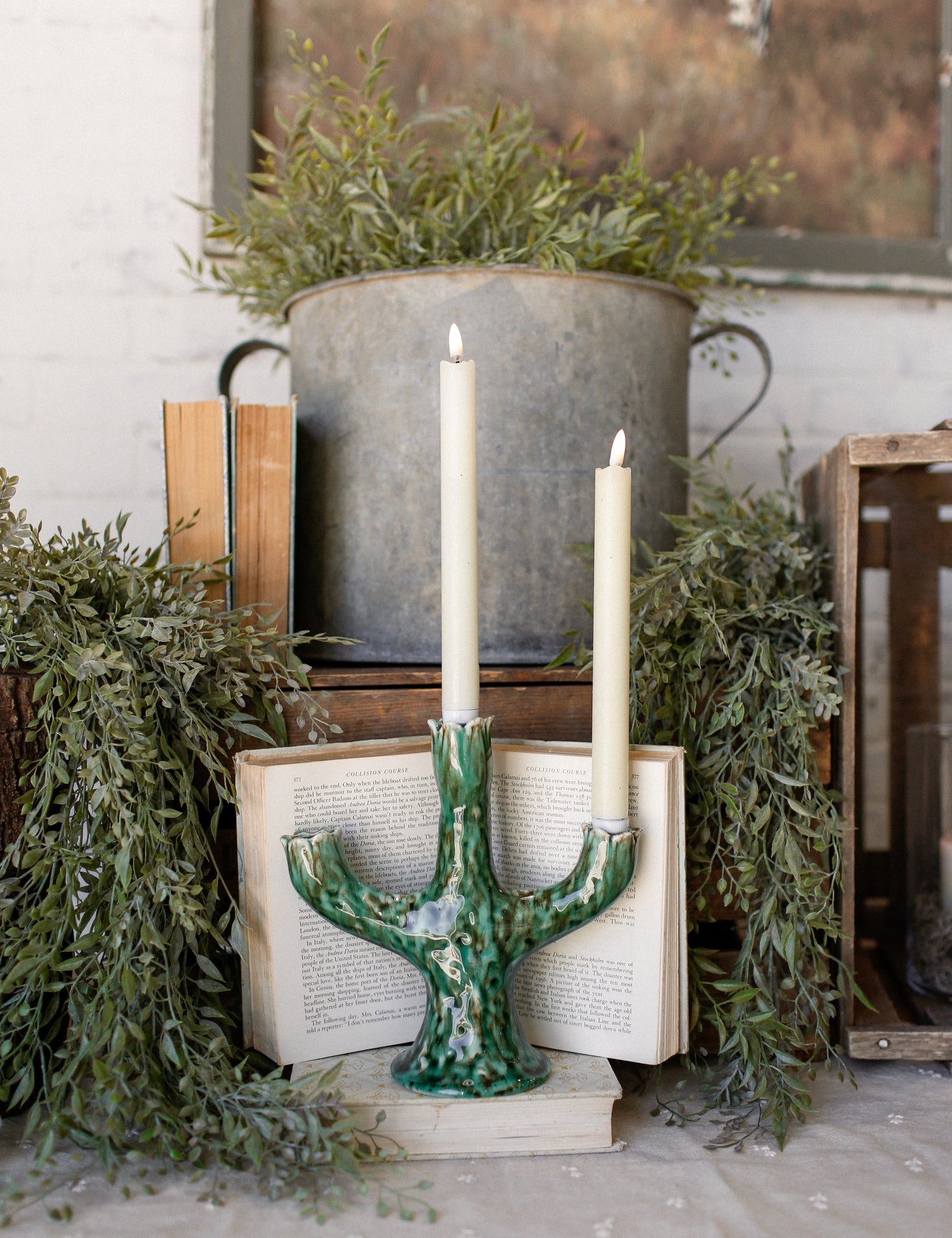 Stoneware Flower Stem Candelabra The Little Burlap Barn®