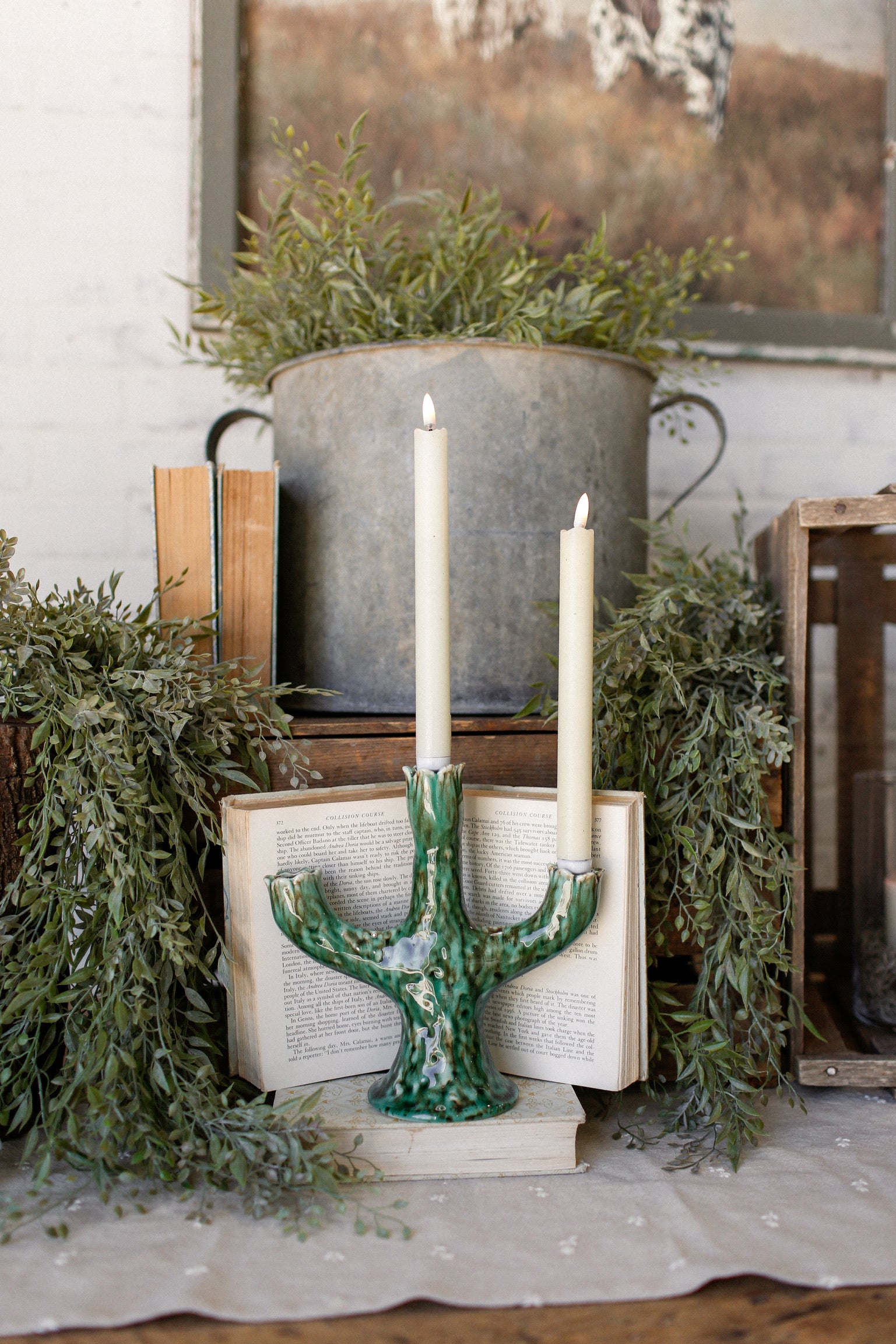 Stoneware Flower Stem Candelabra The Little Burlap Barn®