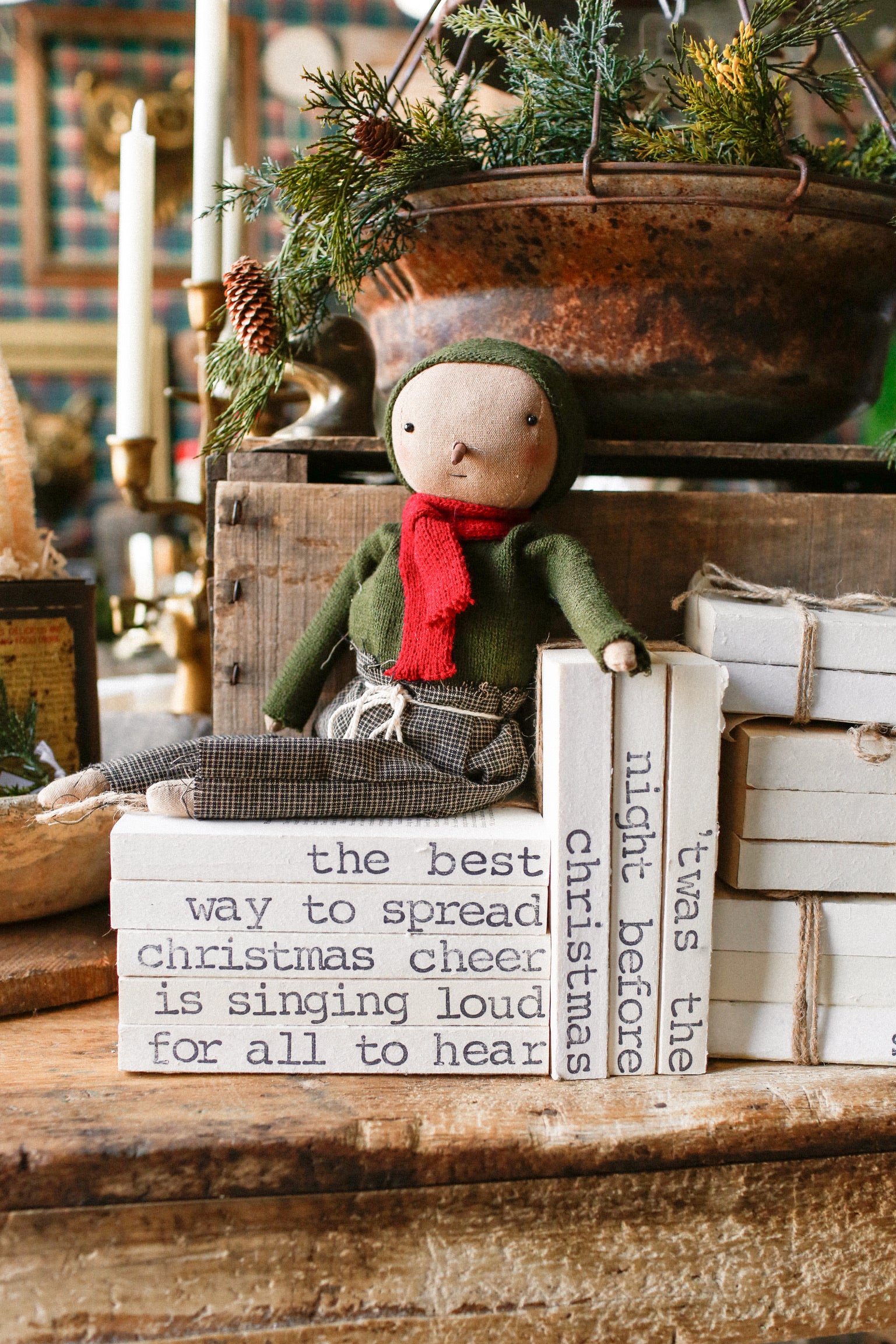 Hand-Stamped Holiday Book Stack
