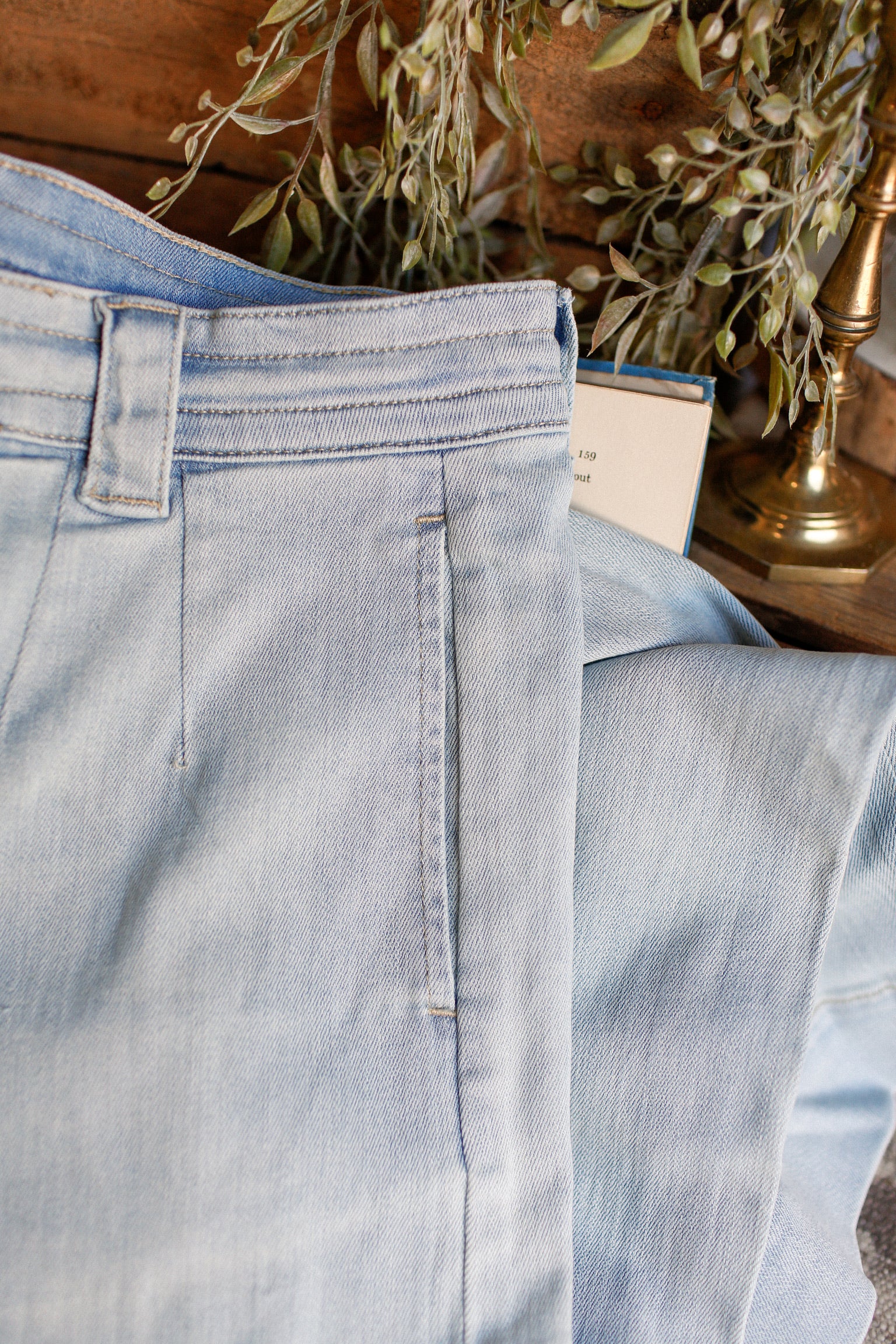 Washed Denim Tie Front Pant