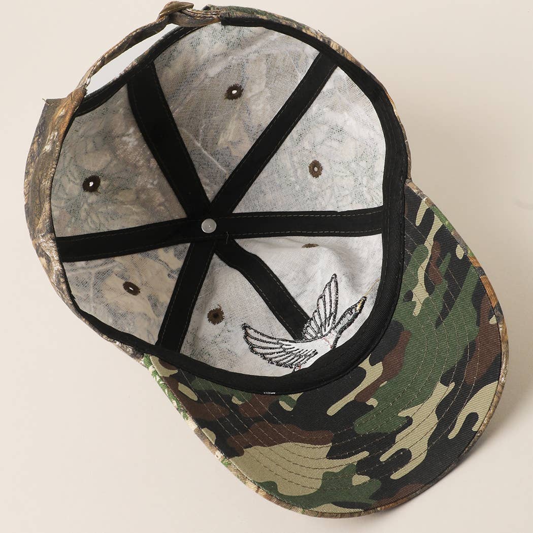 Flying Mallard Embroidered Cap with Leaf Print Fashion City