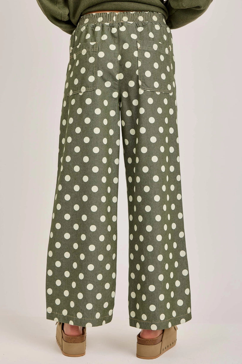 Olive Polka Dot Drawstring Pant BON