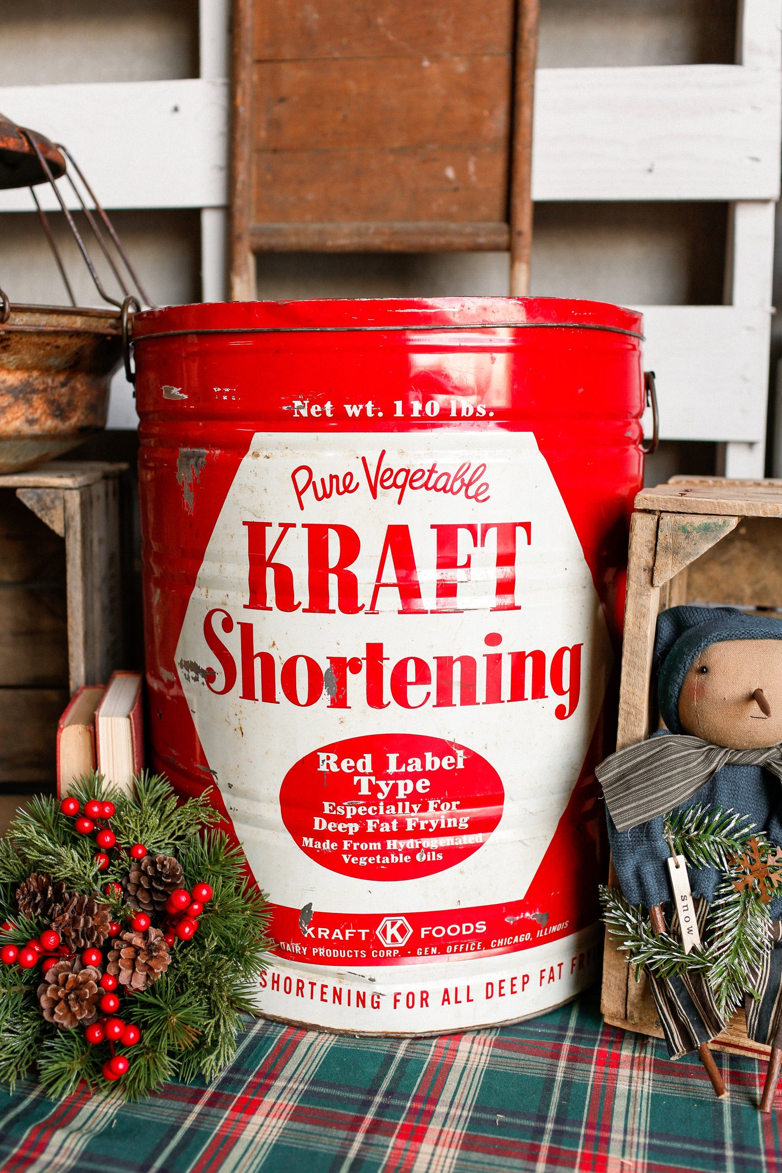 Vintage 110lb Lard Tin