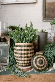 Hand Woven Rattan Striped Basket The Little Burlap Barn®