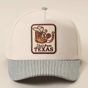 SHE'S FROM TEXAS Embroidered Patch Striped Brim Baseball Cap Fashion City