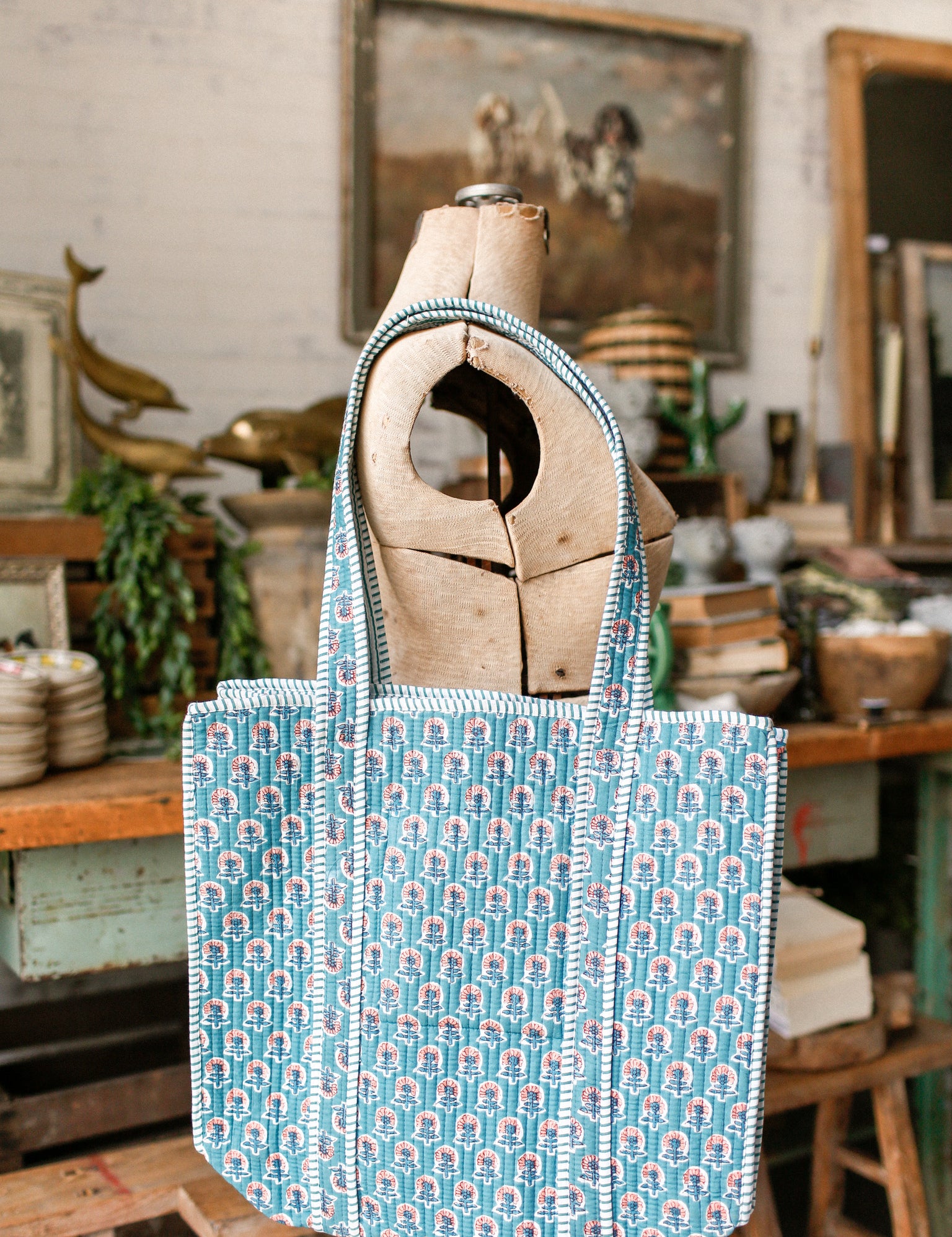 Floral Block Print Tote Bag The Little Burlap Barn®
