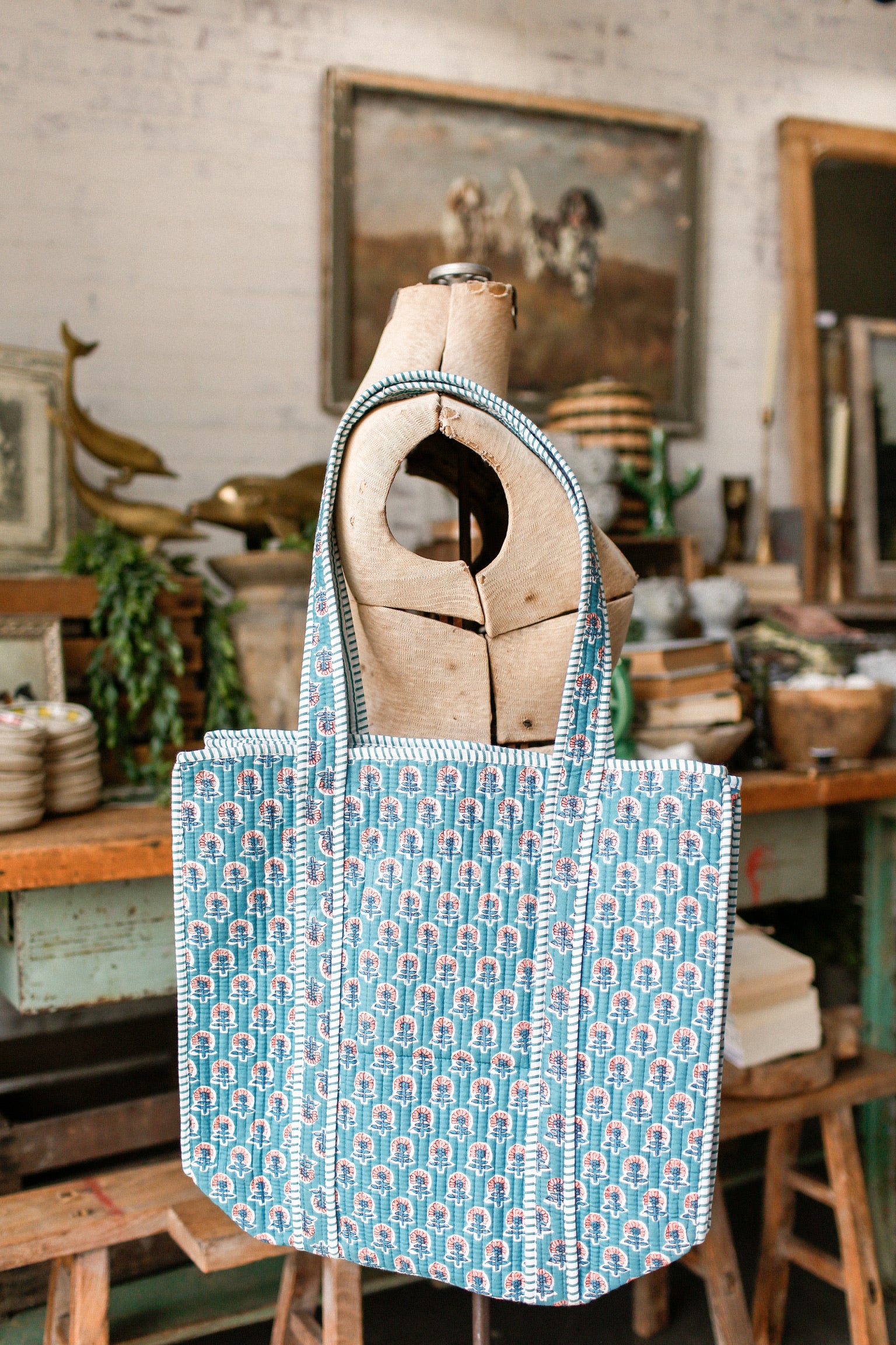 Floral Block Print Tote Bag The Little Burlap Barn®