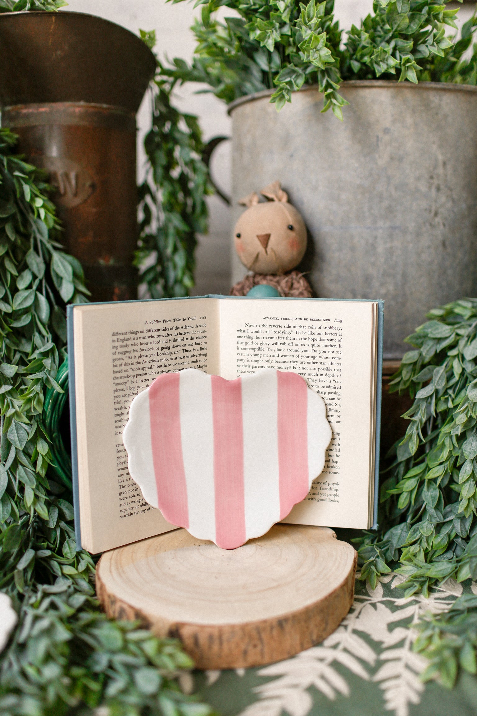 Stoneware Striped Heart Dish