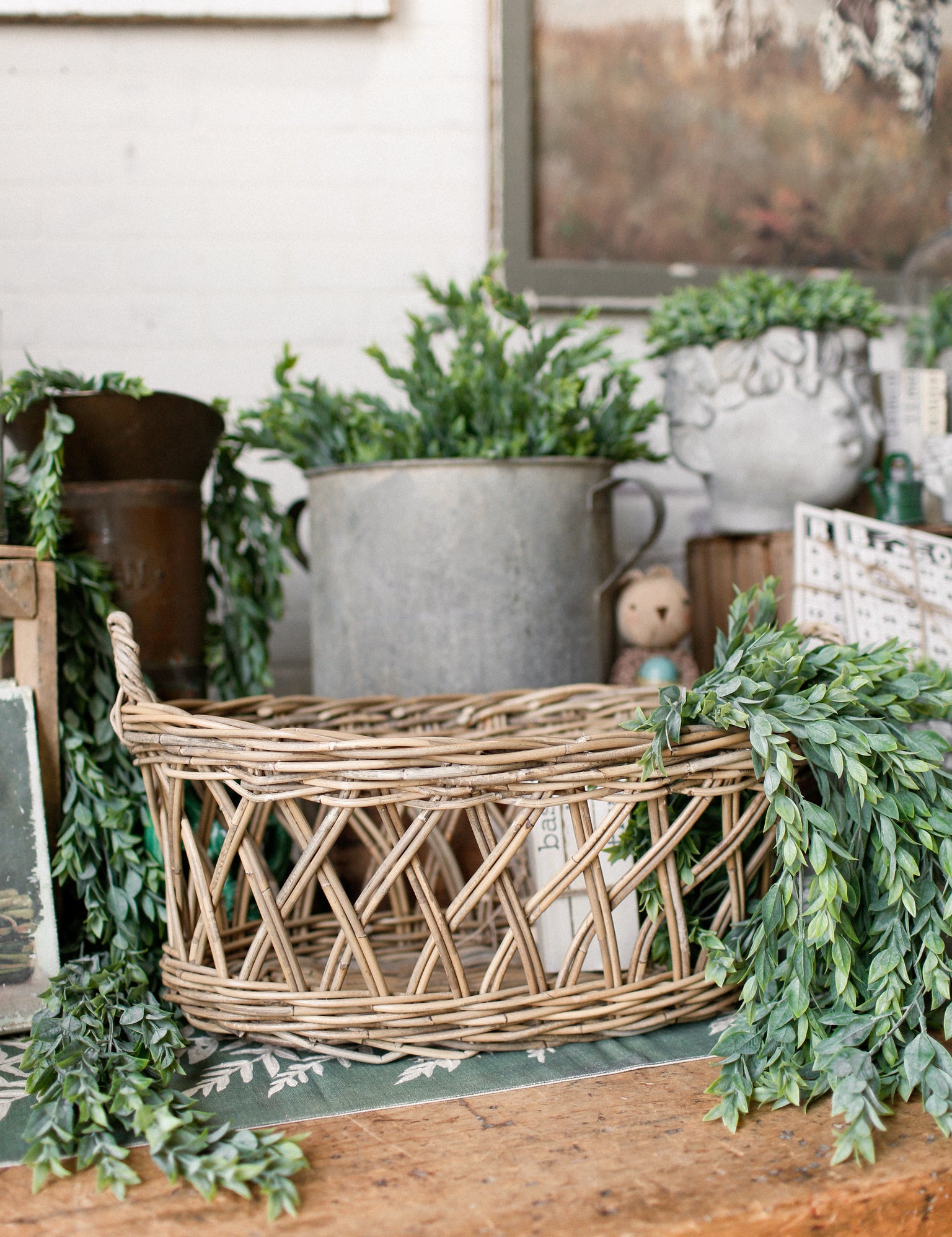Hand Woven Gray Washed Rattan Basket The Little Burlap Barn®