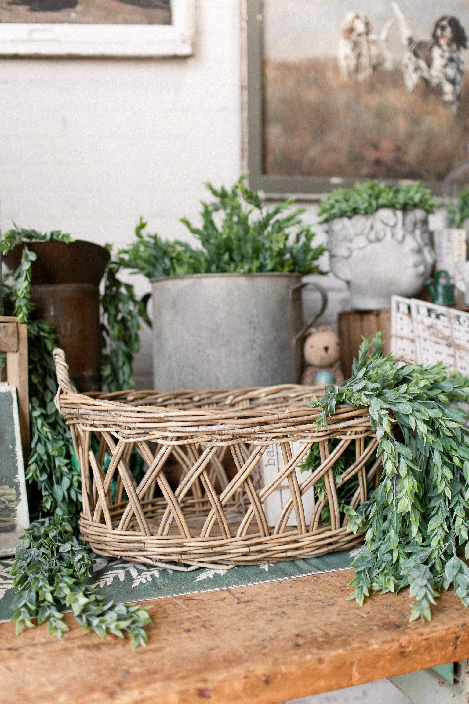Hand Woven Gray Washed Rattan Basket The Little Burlap Barn®