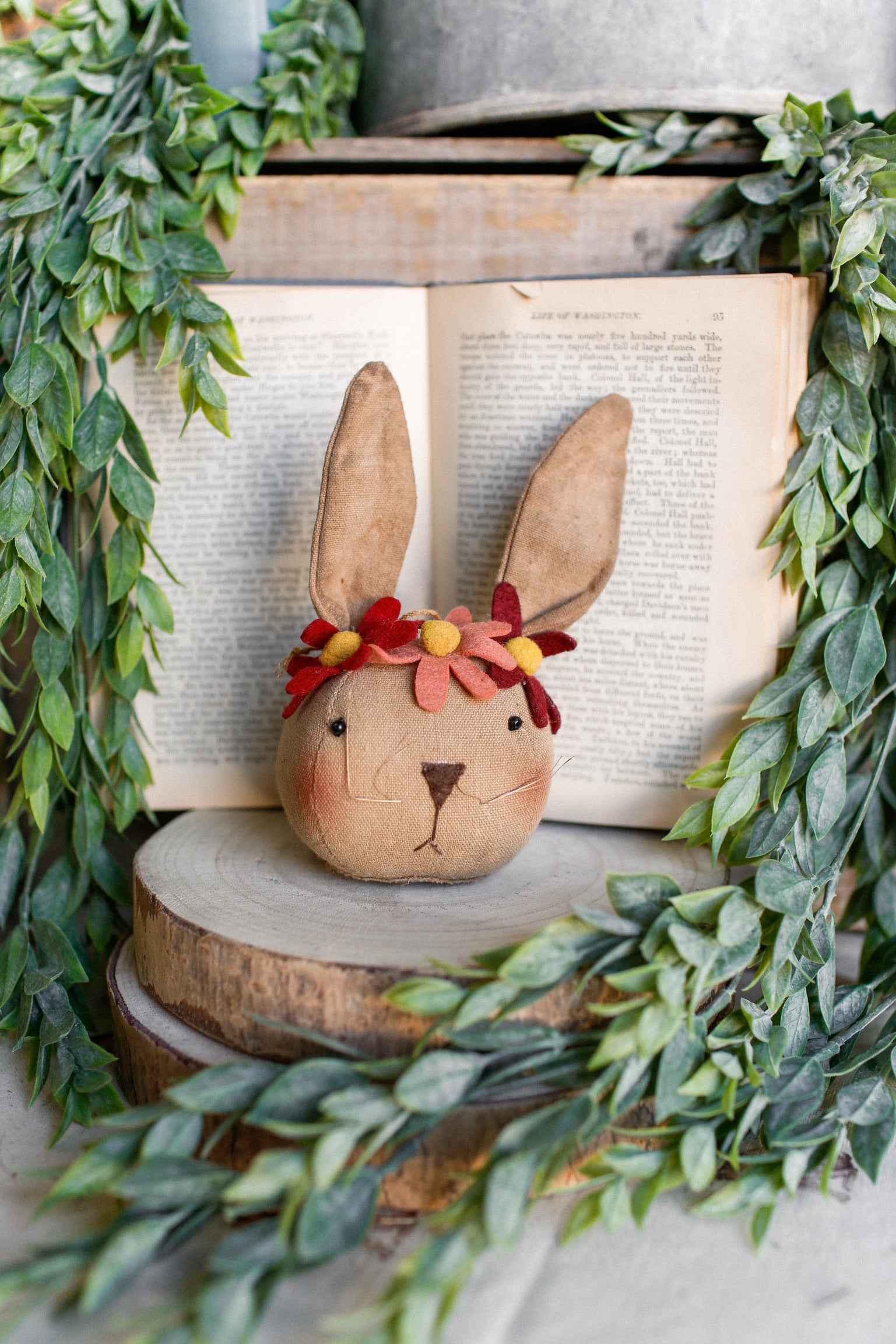 Primitive Floral Bunny Ornament