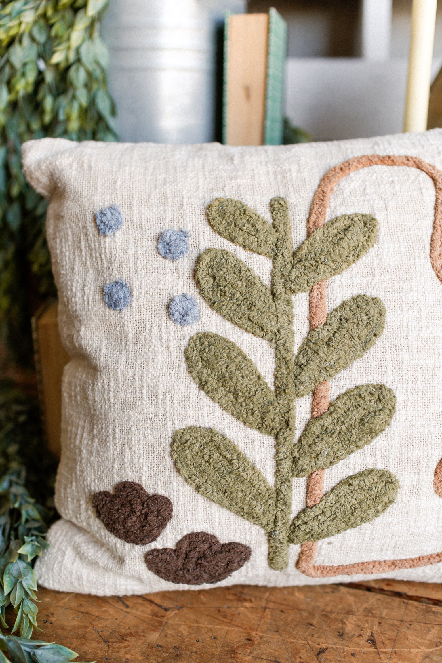 Embroidered Botanical Pillow