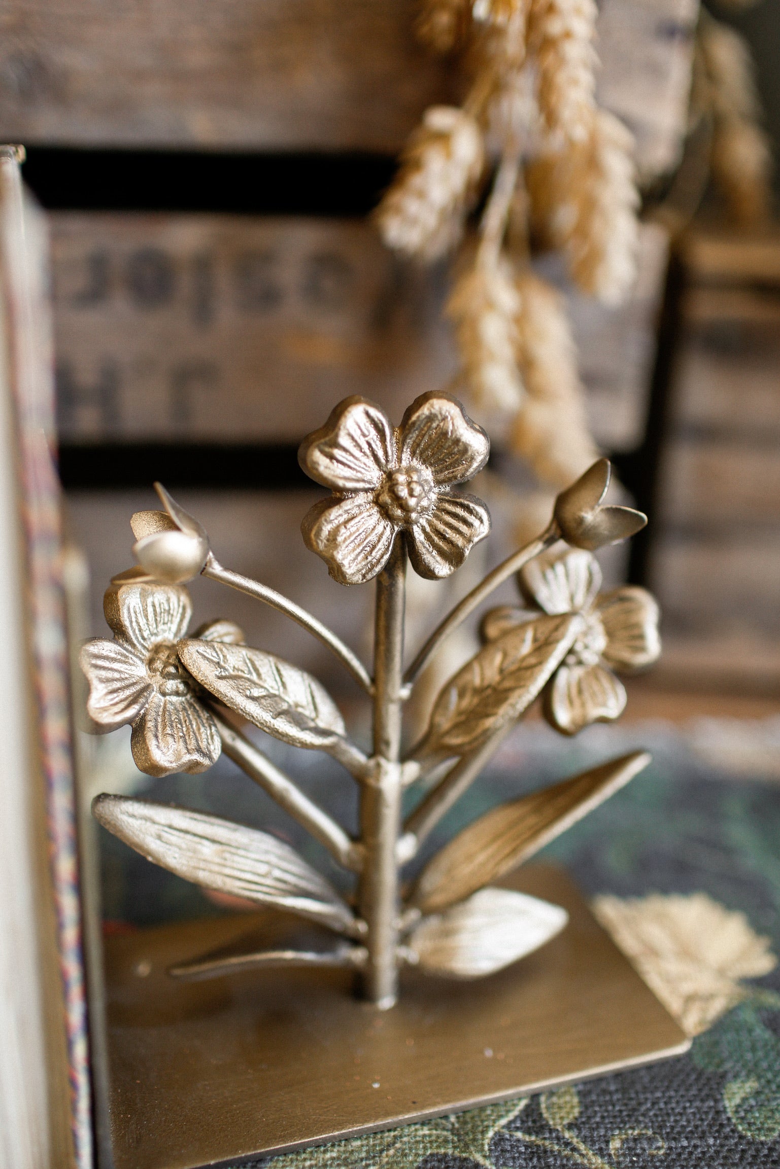 Gilded Flower Bookends