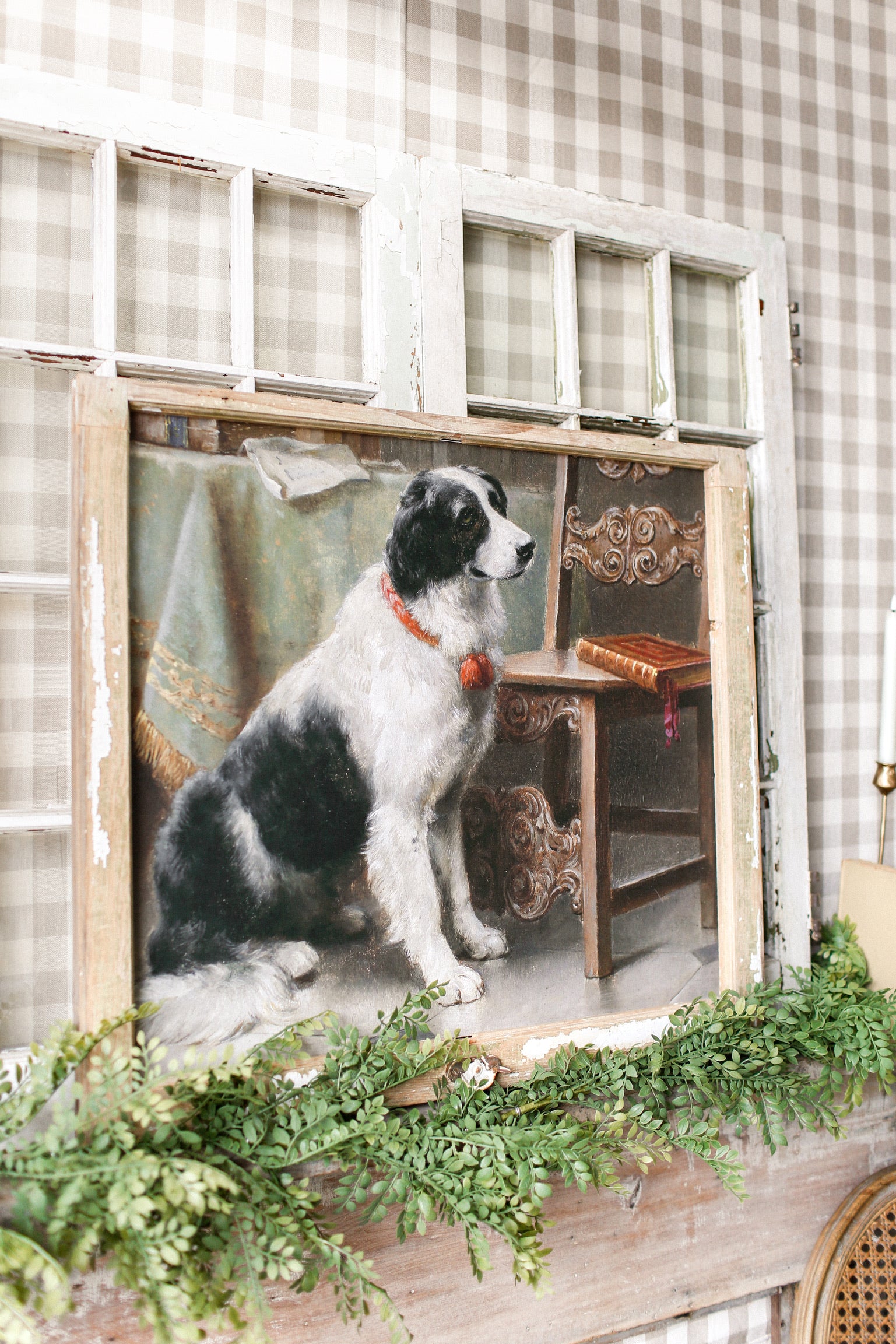 Salvaged Framed Dog Canvas