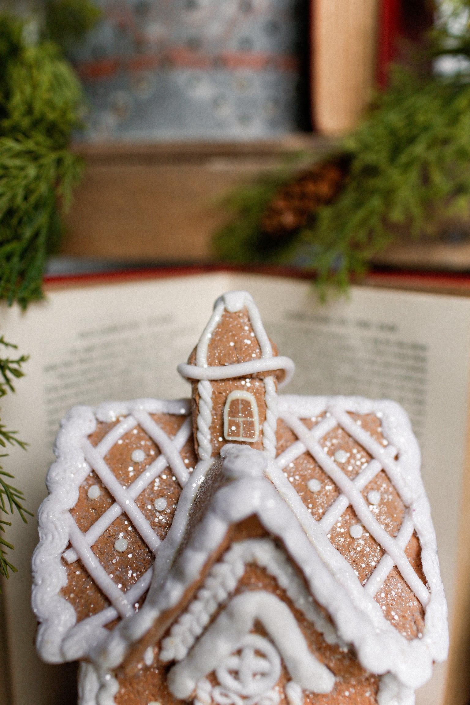 Lighted White Gingerbread House