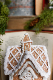 Lighted White Gingerbread House