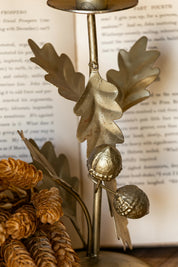 Antique Gold Leaf and Acorns Taper Candle Holder Creative Co-Op