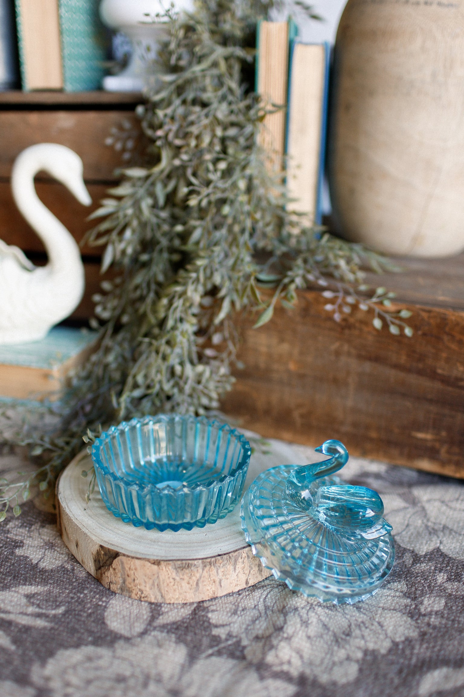 Vintage Blue Swan Candy Dish