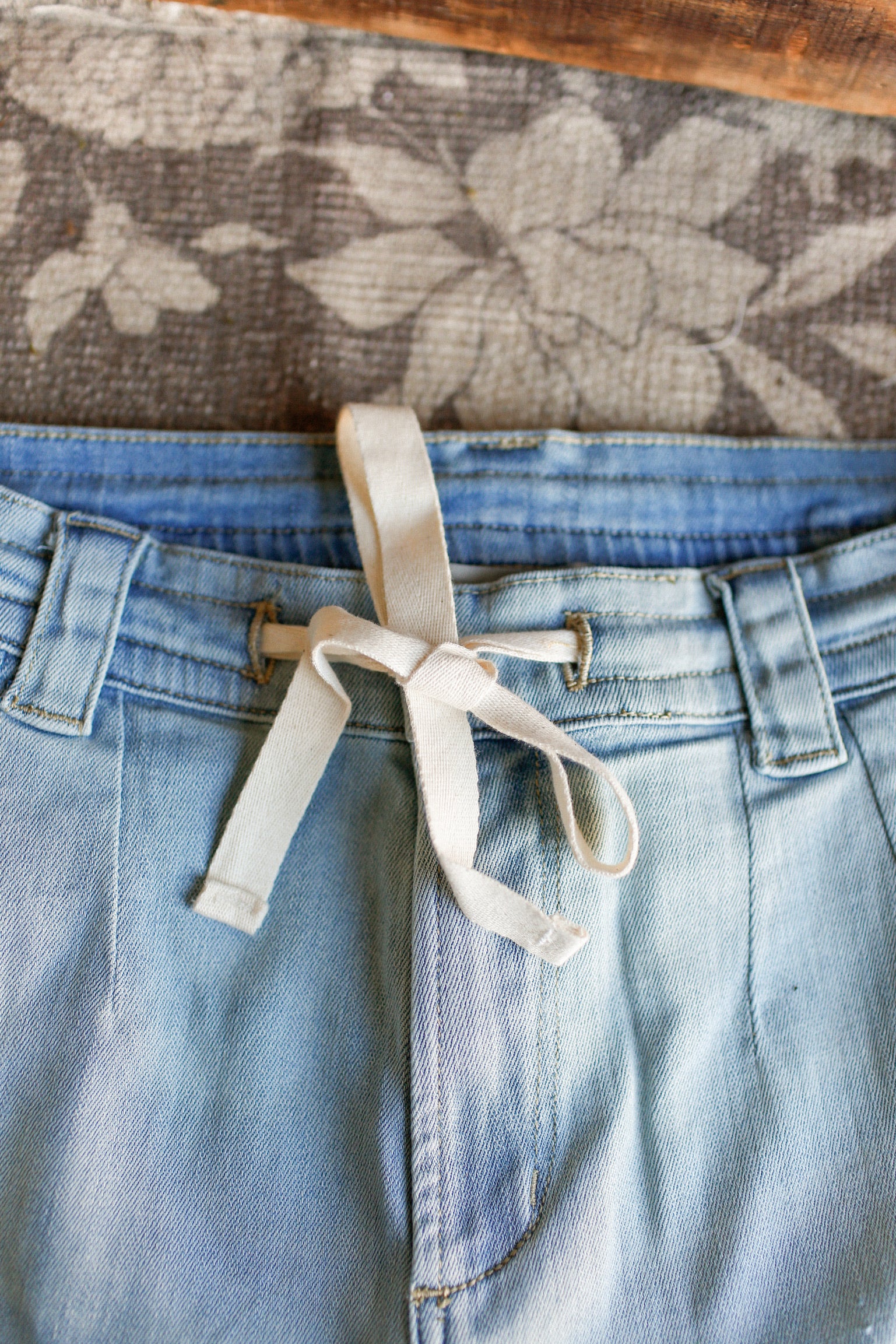 Washed Denim Tie Front Pant