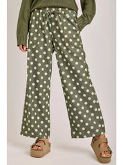 Olive Polka Dot Drawstring Pant BON
