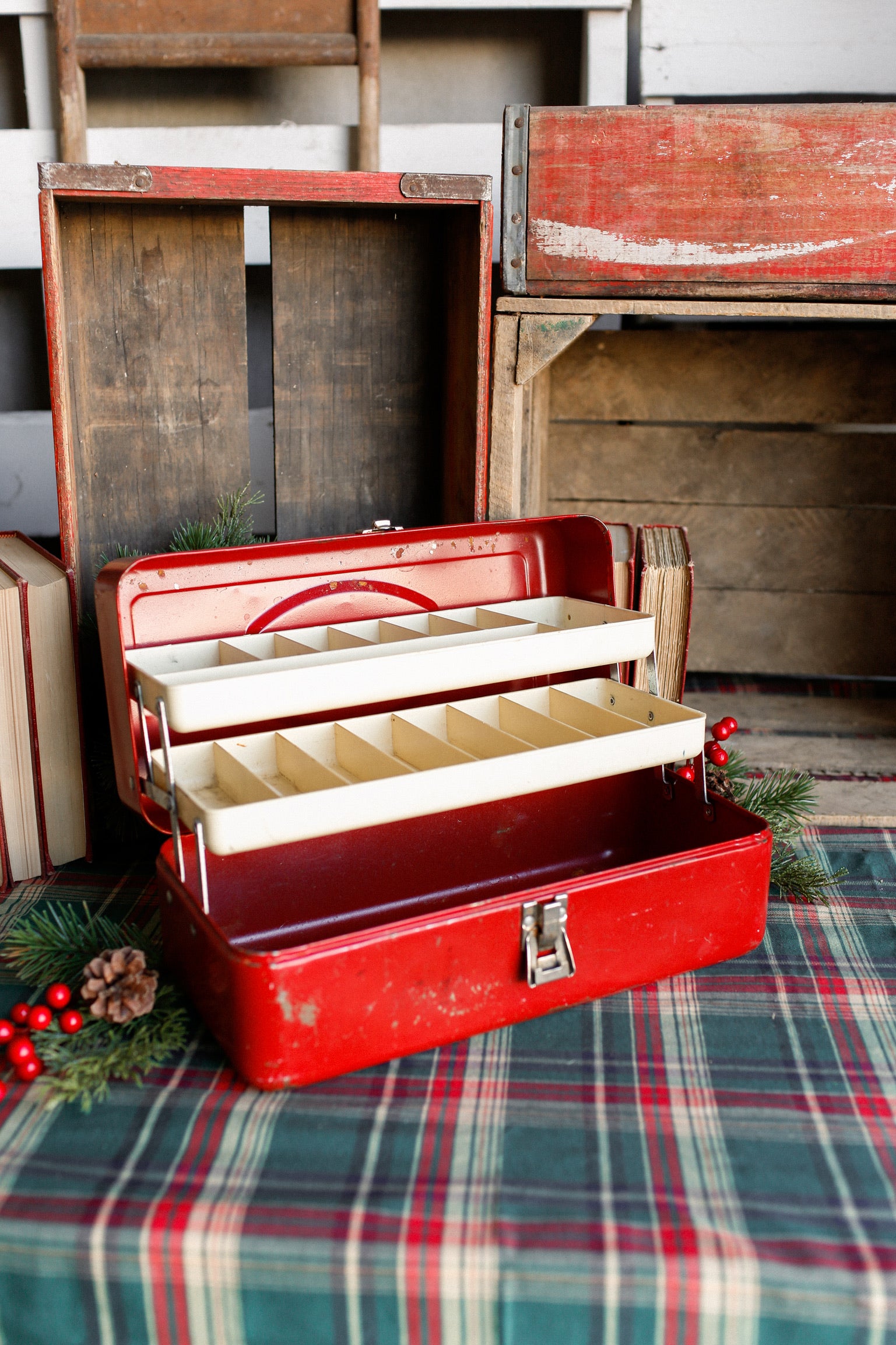 Vintage Red Metal Toolbox