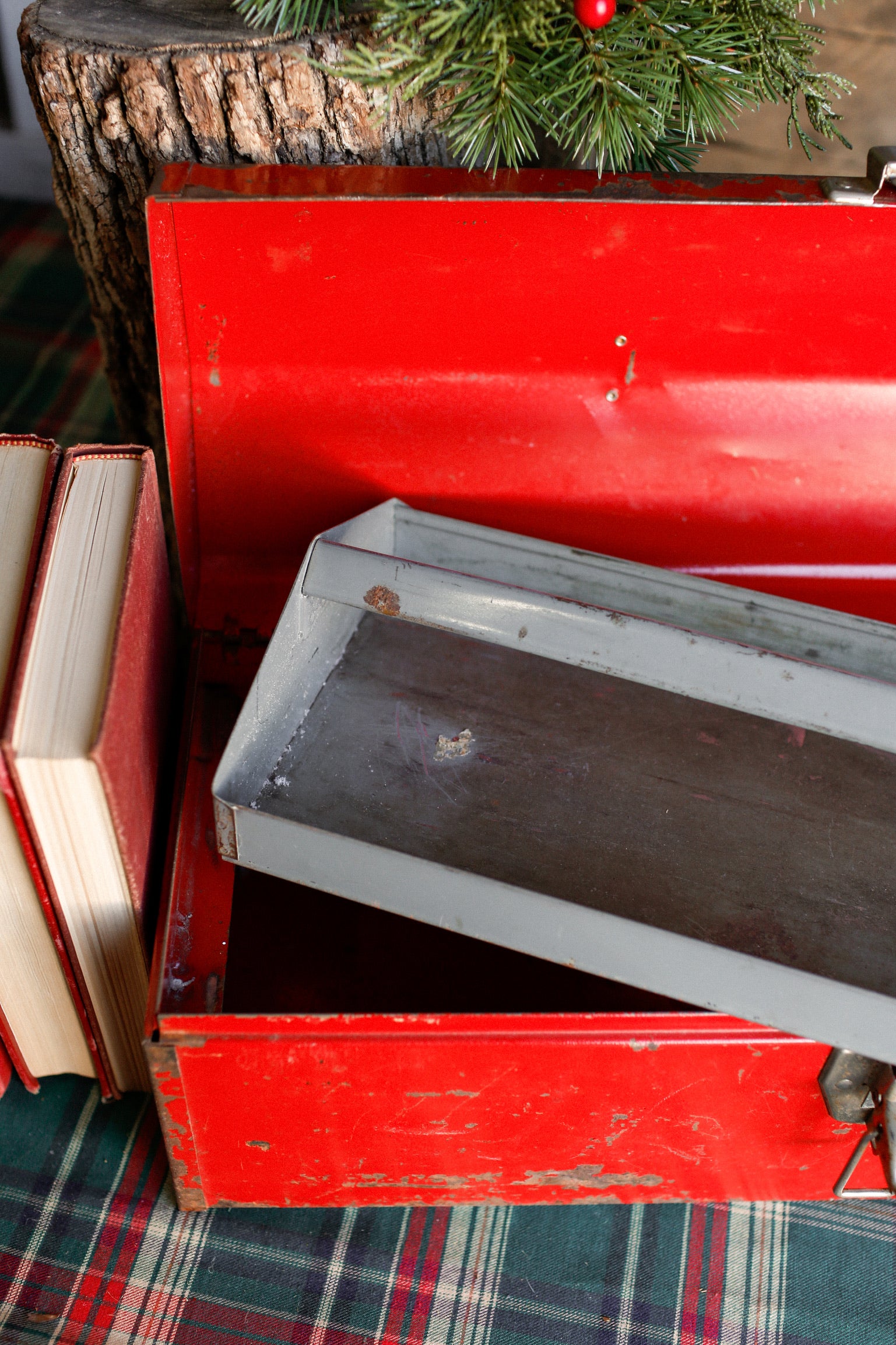 Chippy Red Vintage Metal Toolbox