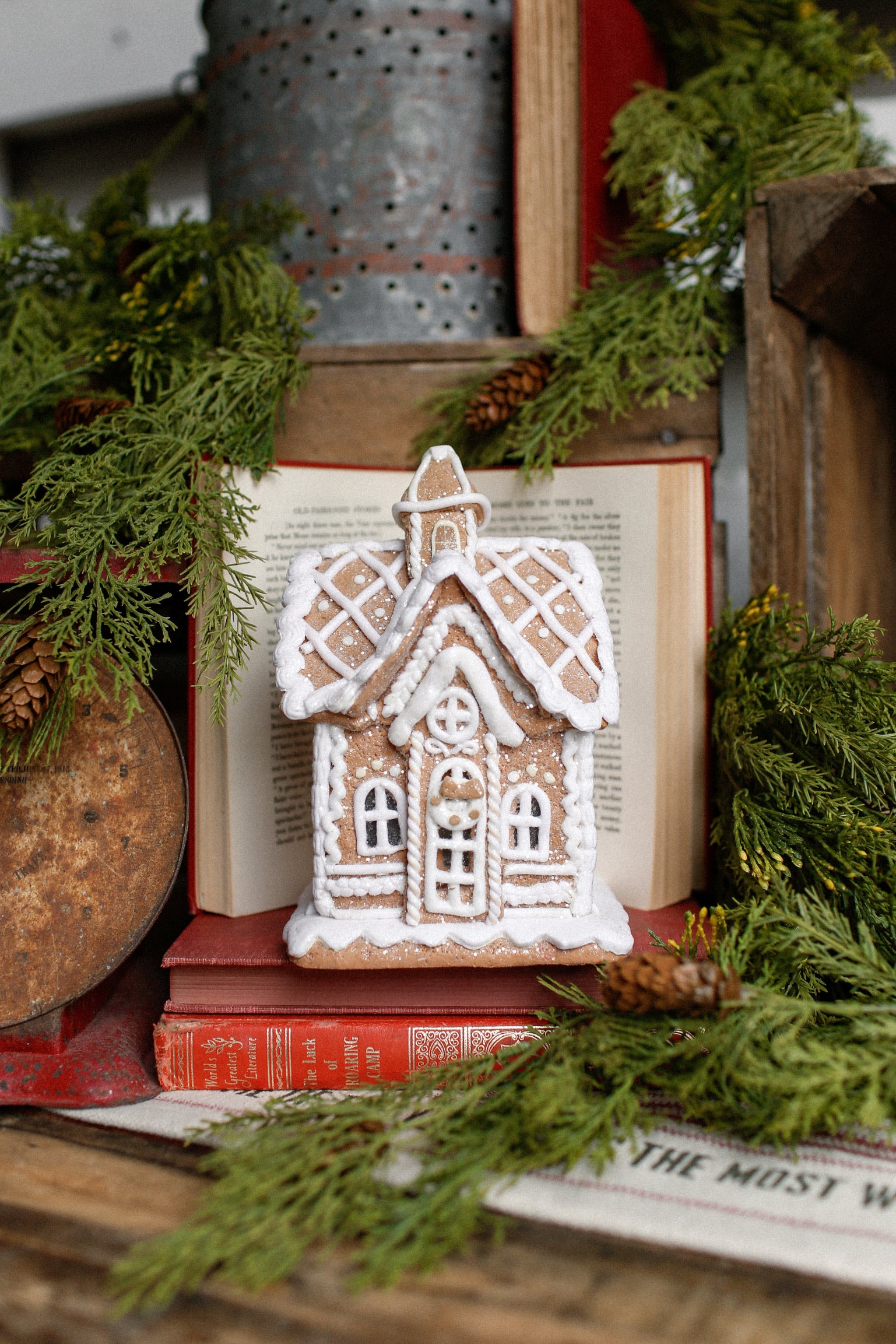 Lighted White Gingerbread House