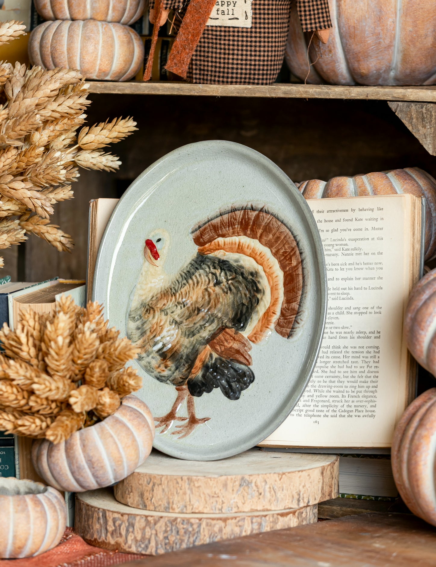 Hand Painted Stoneware Turkey Fall Platter Creative Co-Op