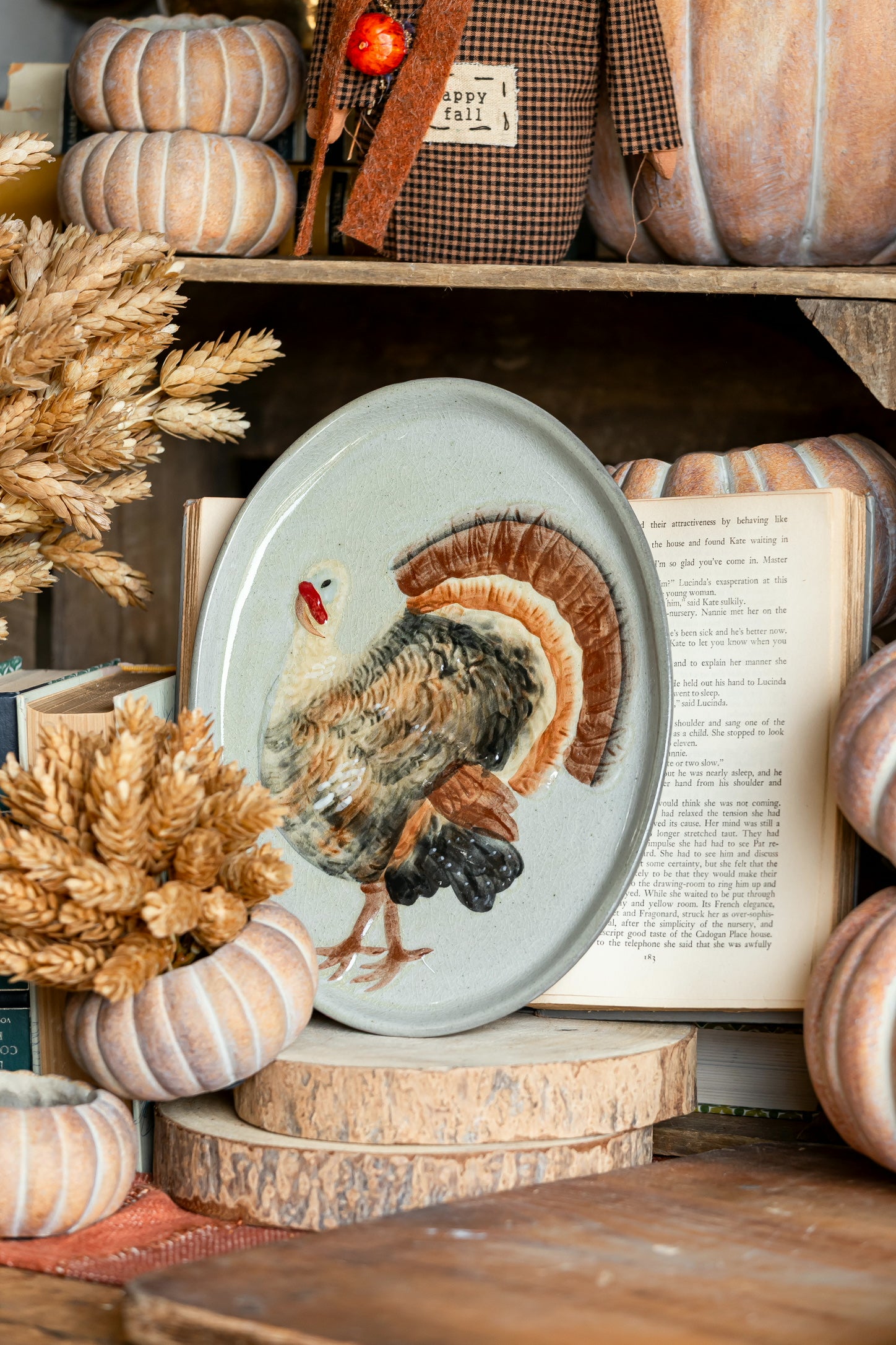Hand Painted Stoneware Turkey Fall Platter Creative Co-Op