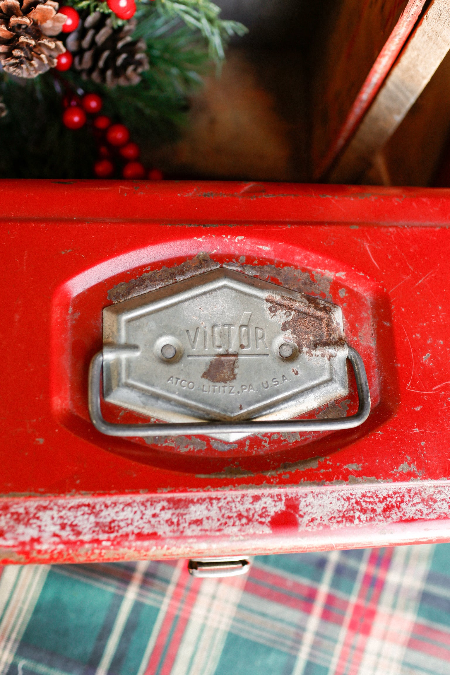 Vintage Red Metal Toolbox