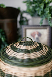 Hand Woven Rattan Striped Basket The Little Burlap Barn®