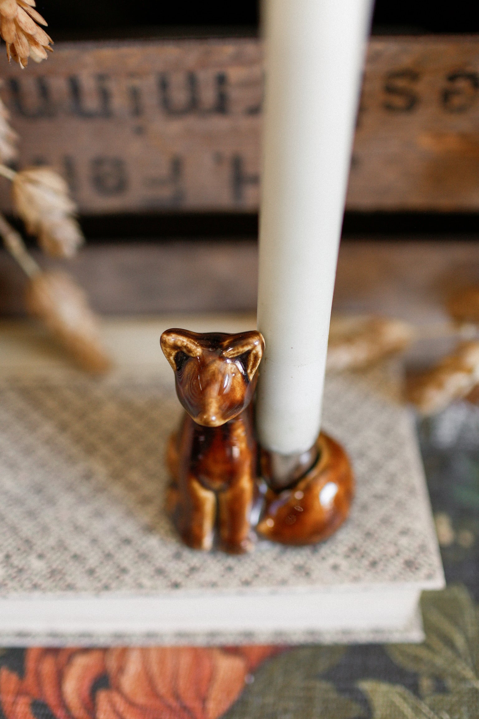 Stoneware Fox Taper Holder