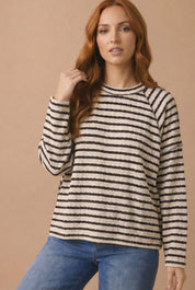 Round Neck Textured Stripe Reverse Stitch Top Haptics