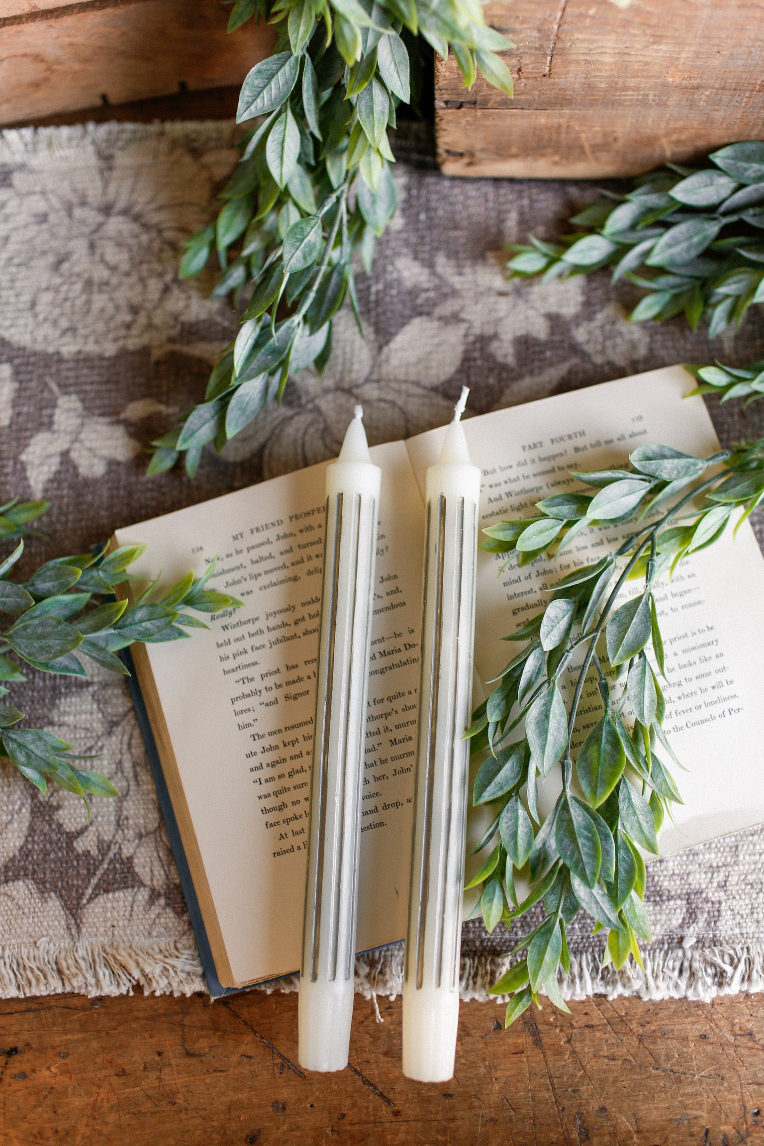 Gray Striped Taper Candles