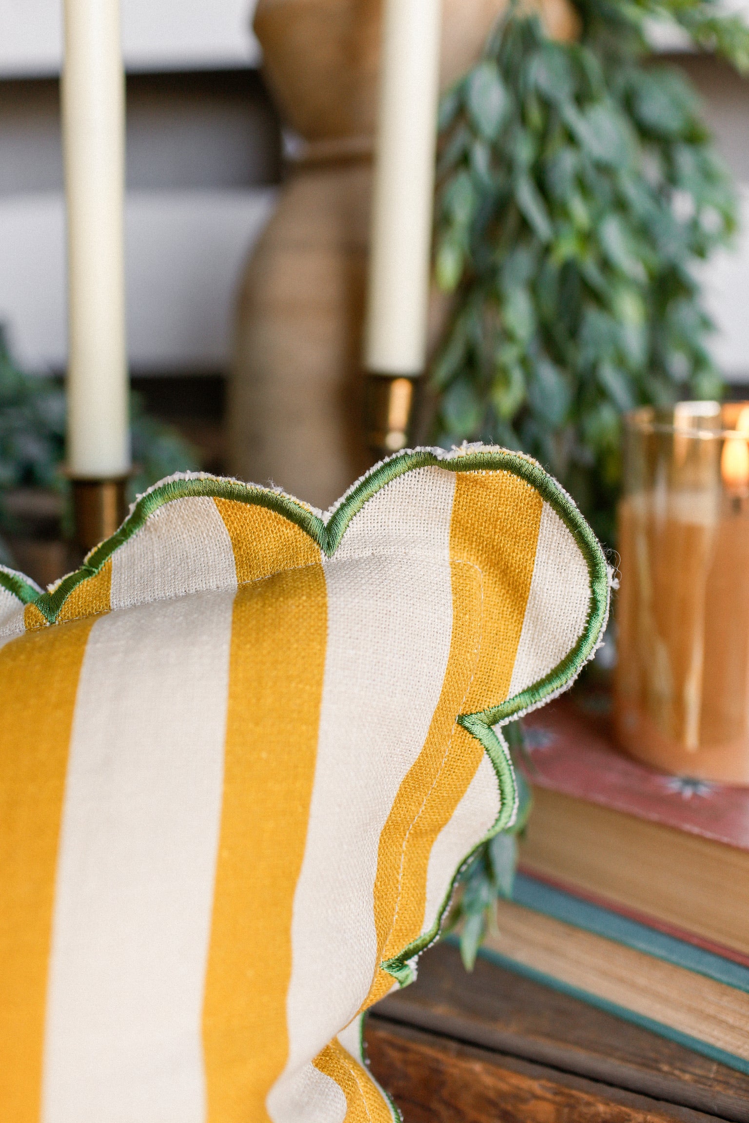 Yellow Striped Lumbar Pillow