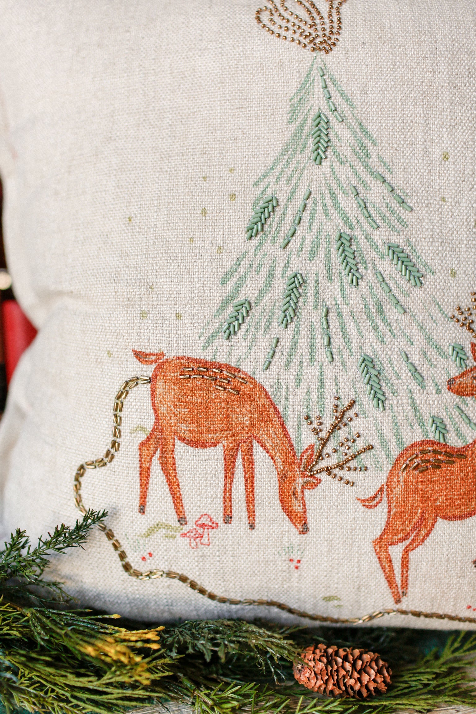 Embroidered Deer Pillow
