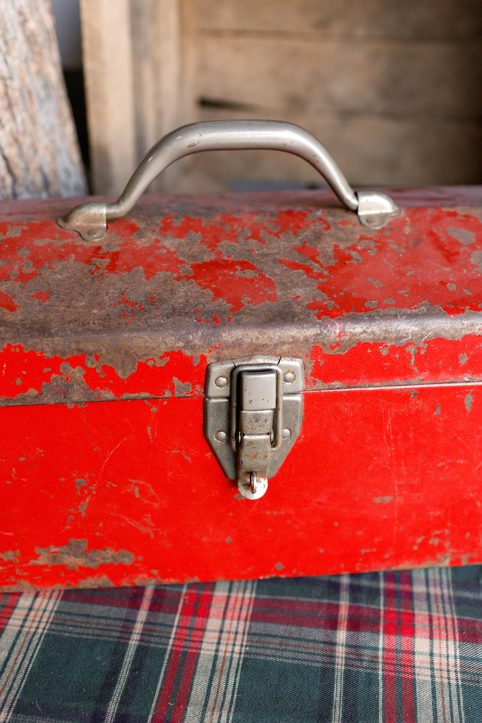 Chippy Red Vintage Metal Toolbox