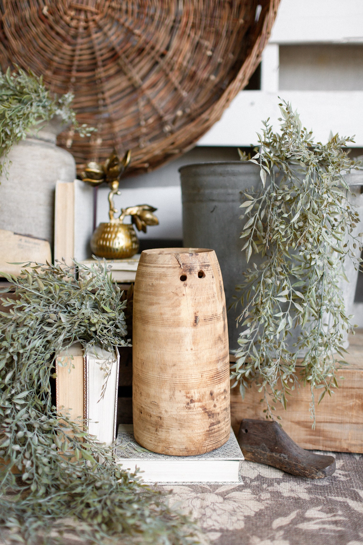 Vintage Wood Pot (L)
