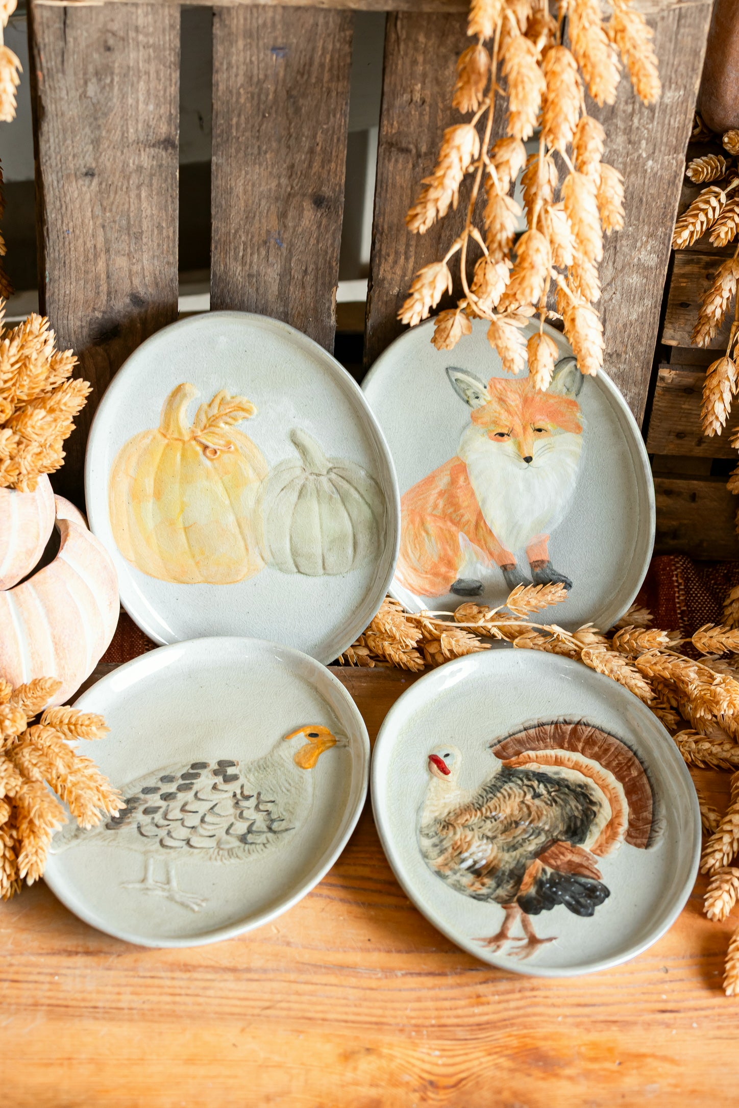 Hand Painted Stoneware Fox Fall Platter Creative Co-Op