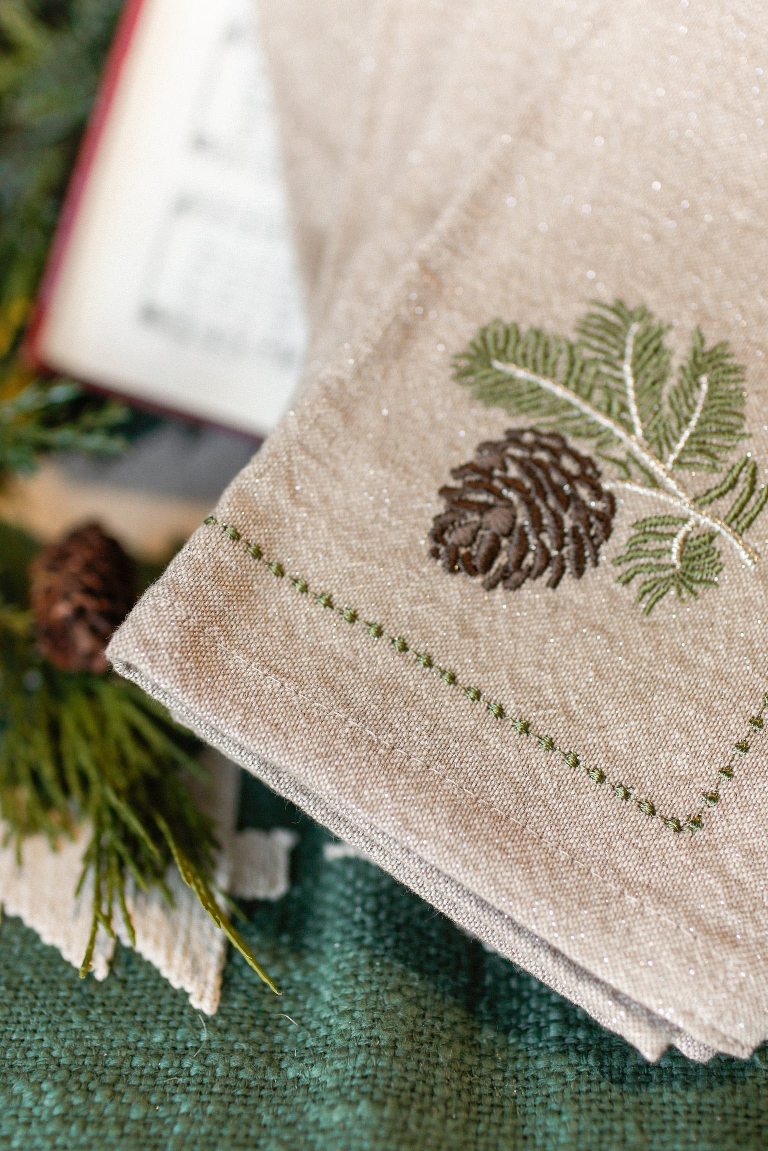 Embroidered Pinecone Napkins