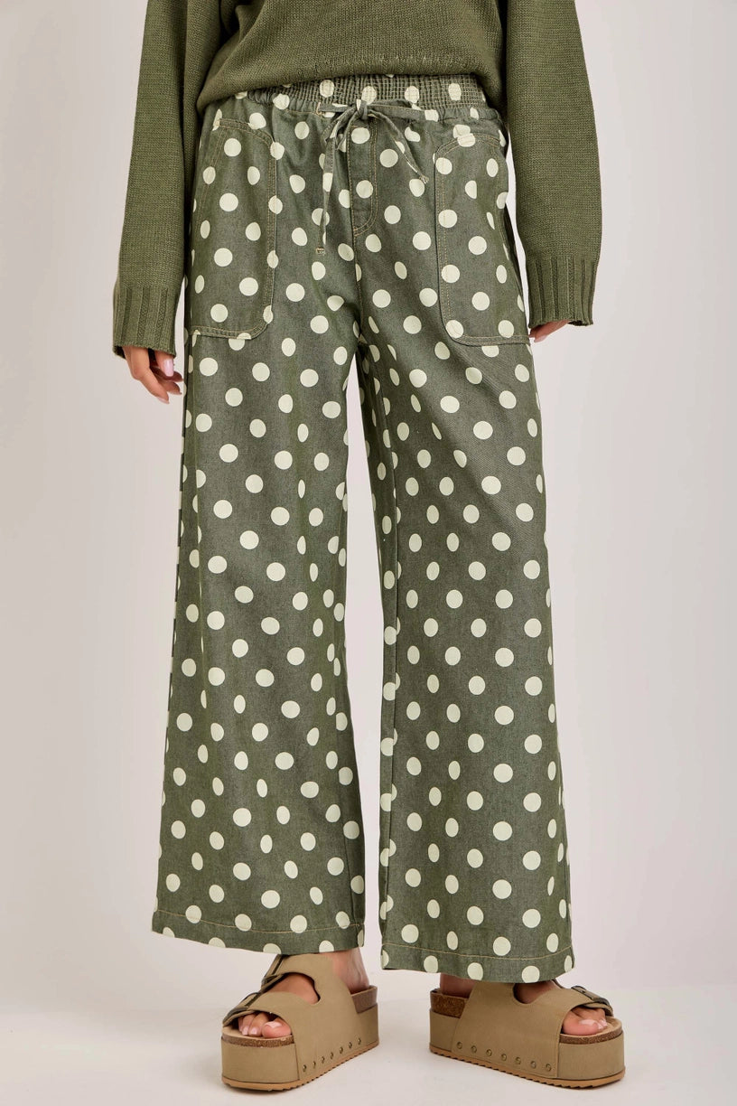 Olive Polka Dot Drawstring Pant BON