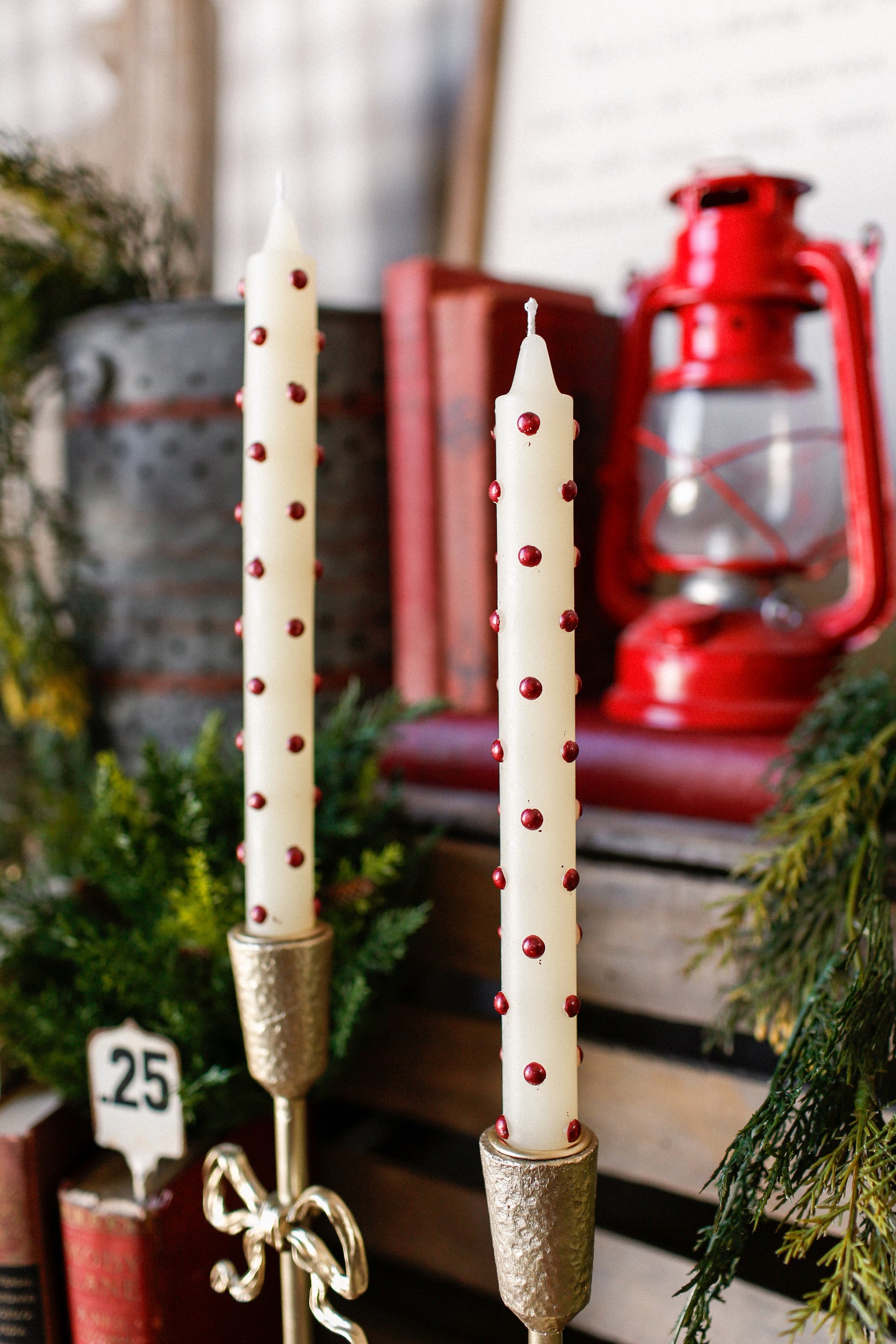 Red Dot Taper Candles