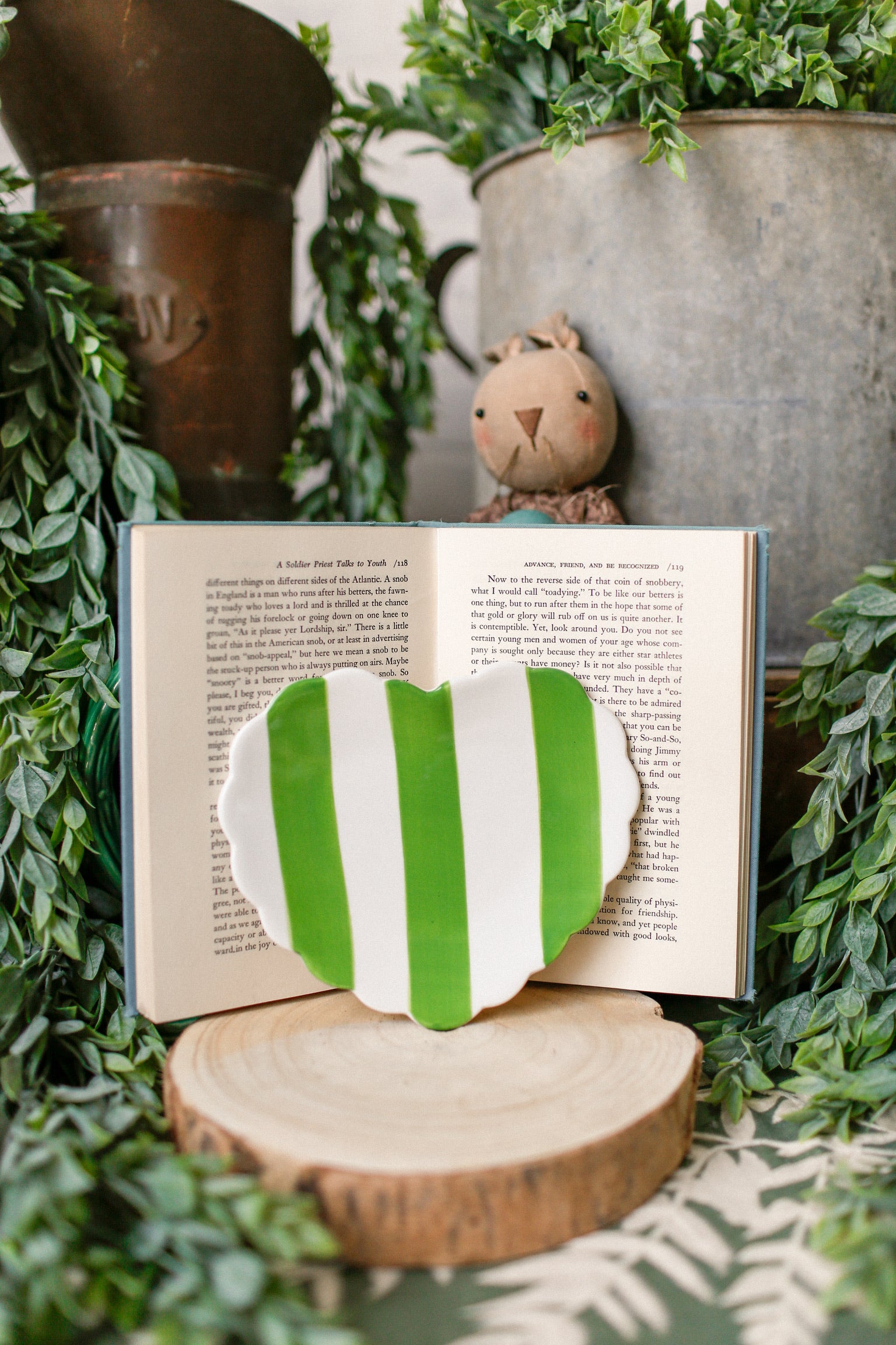 Stoneware Striped Heart Dish