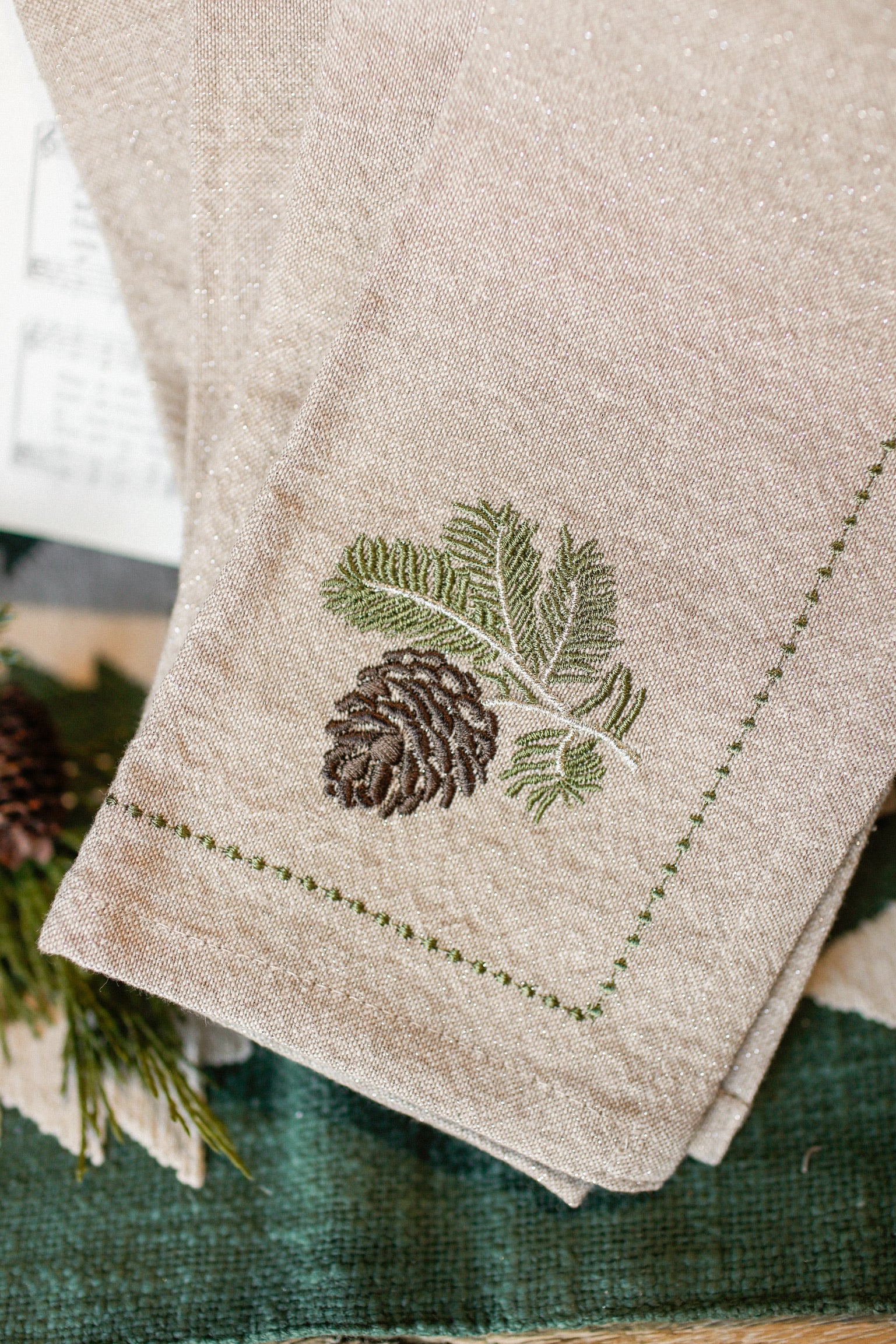 Embroidered Pinecone Napkins