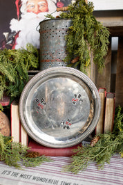 Vintage "Merry Christmas" Mistletoe Silver Platter