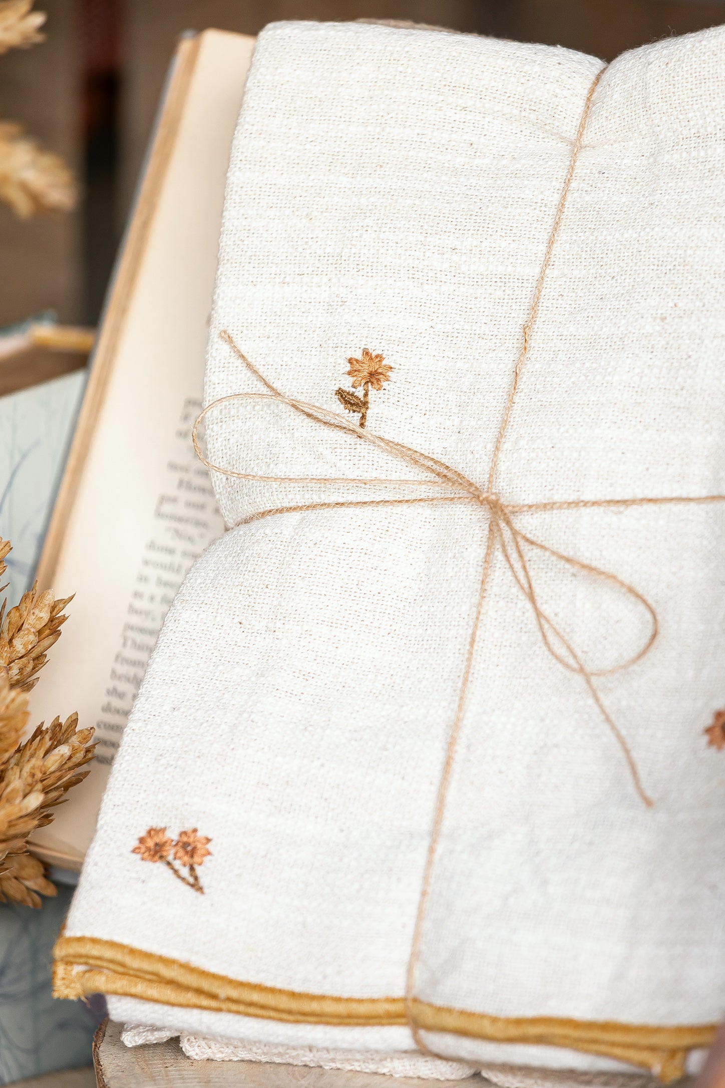 Floral Embroidered Cotton Tea Towels Creative Co-Op